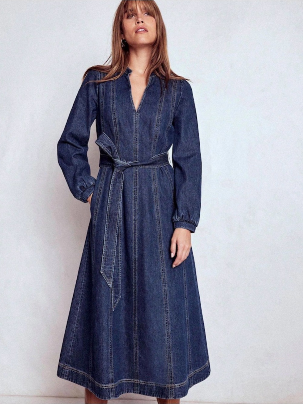 Boden Blue Ros Panelled Denim Midi Dress like new - missing belt!